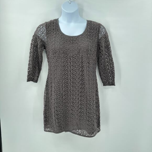 Garnet‎ Hill Crochet Dress size 12 Grey Mini Boho Whimsy Fairycore Romantic - Picture 1 of 9